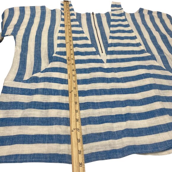 Soft Surroundings Linen Blend Cold-Shoulder Top PXL Blue White Striped Short Sl - Picture 11 of 12